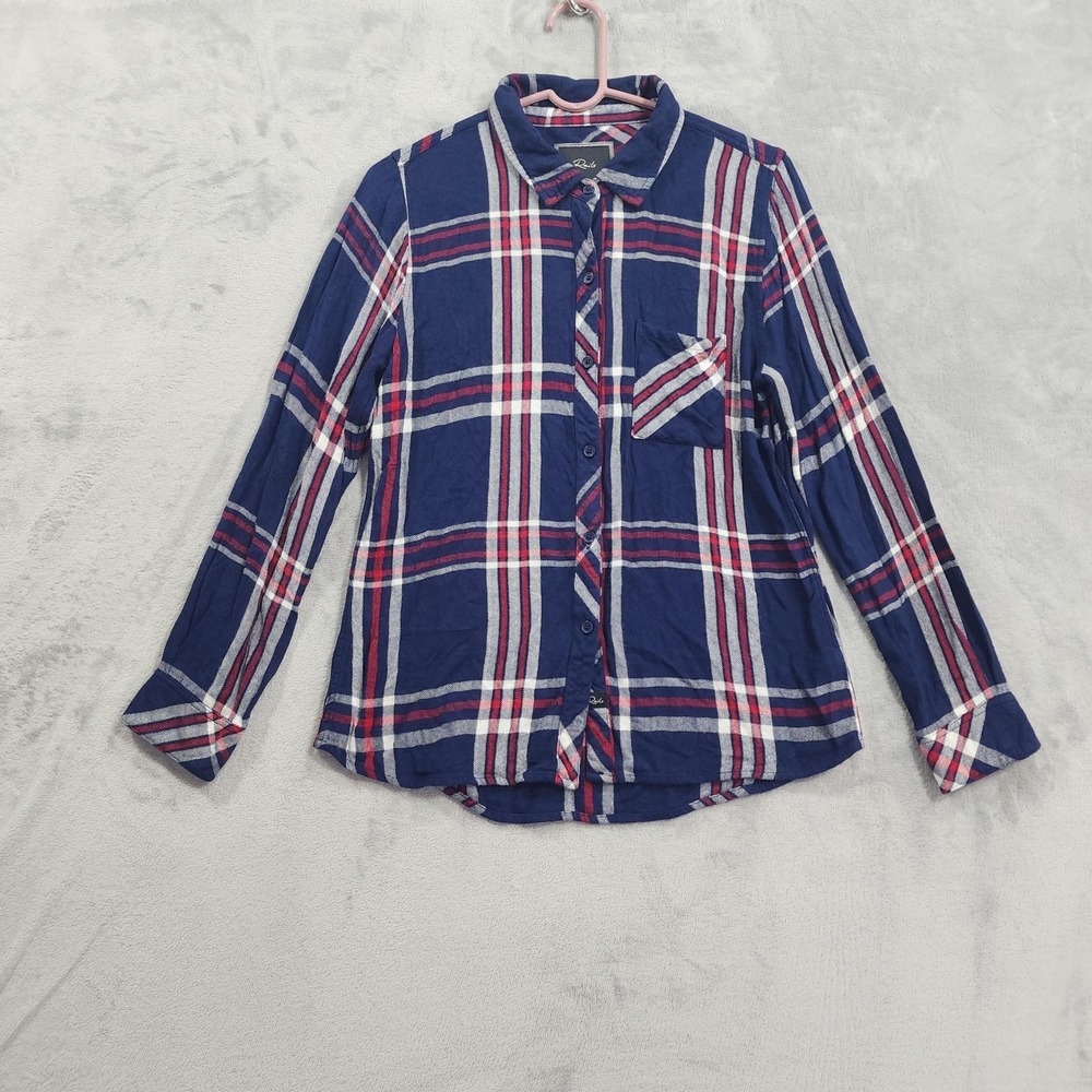 Rails Shirt Womens M Blue Red Plaid Button Front Long‎ Sleeve Rayon Lightweight